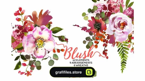 کلیپ آرت گل Blush Pink Coral Watercolor Flowers