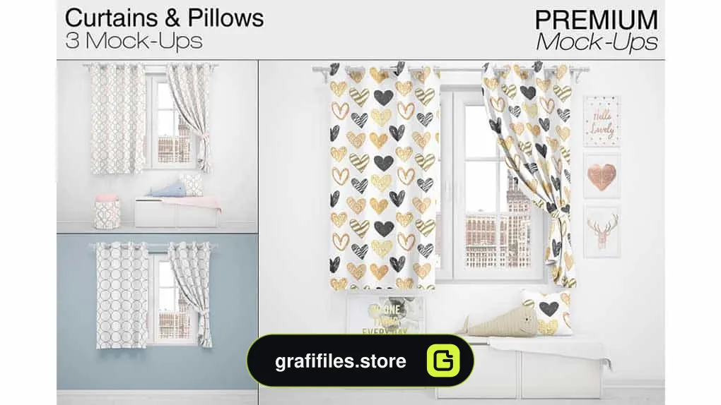 موکاپ پرده Curtains & Pillows Set 6
