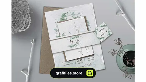 فایل لایه باز کارت دعوت عروسی Eucalyptus Wedding Invitation Suite
