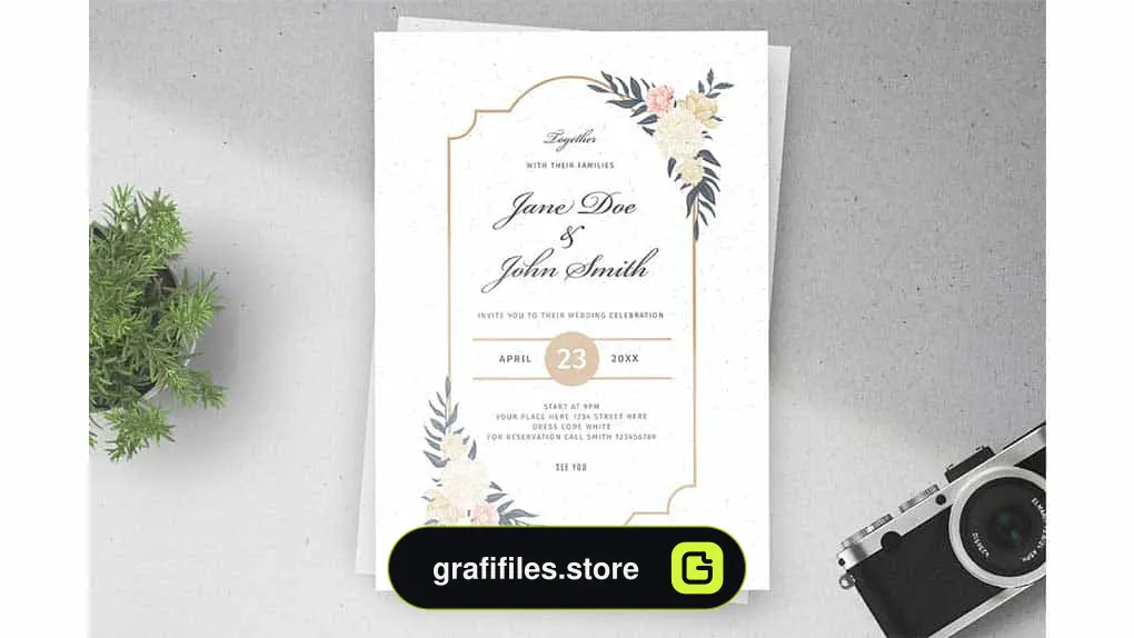 فایل لایه باز کارت دعوت عروسی Floral Wedding Invitations