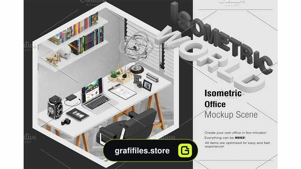 موکاپ ایزومتریک دفترکار