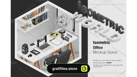 موکاپ ایزومتریک دفترکار