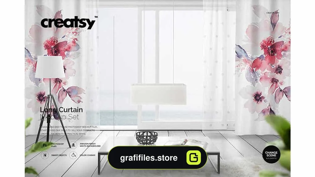 موکاپ پرده Long Curtain Mockup Set