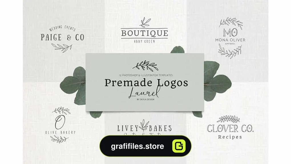 فایل لایه باز لوگو Premade Logo bundle laurel feminine