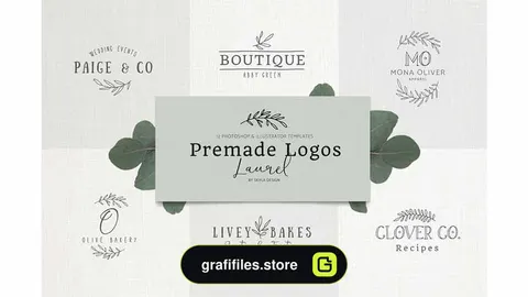 فایل لایه باز لوگو Premade Logo bundle laurel feminine