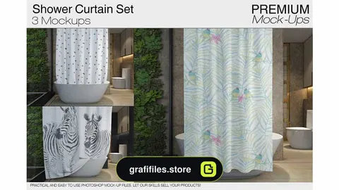 موکاپ پرده حمام Shower Curtain Mockups