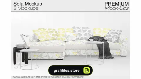 موکاپ مبلمان و کوسن Sofa & Pillows Mockup Pack 2