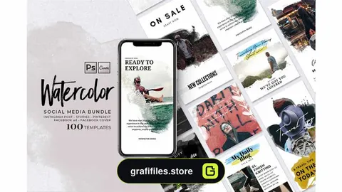 فایل لایه باز شبکه اجتماعی Watercolor Bundle