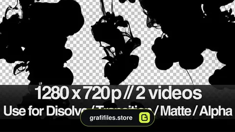 دانلود فوتیج ترانزیشن حرکت جوهر در آب 2 Ink Flowing in Water Transition / Matte / Mask