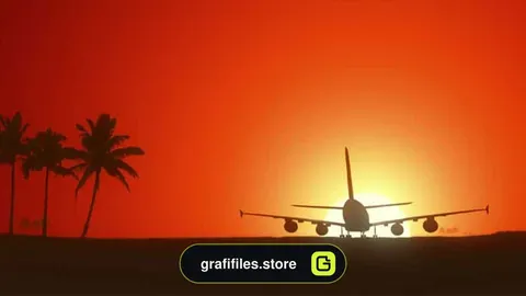 فوتیج فرود هواپیما در غروب خورشید