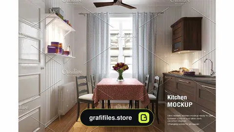 موکاپ پرده آشپزخانه Kitchen Curtain Mock-up