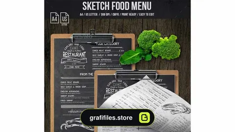 فایل لایه باز منو غذا Sketch A4 and US Letter Single Page Menu