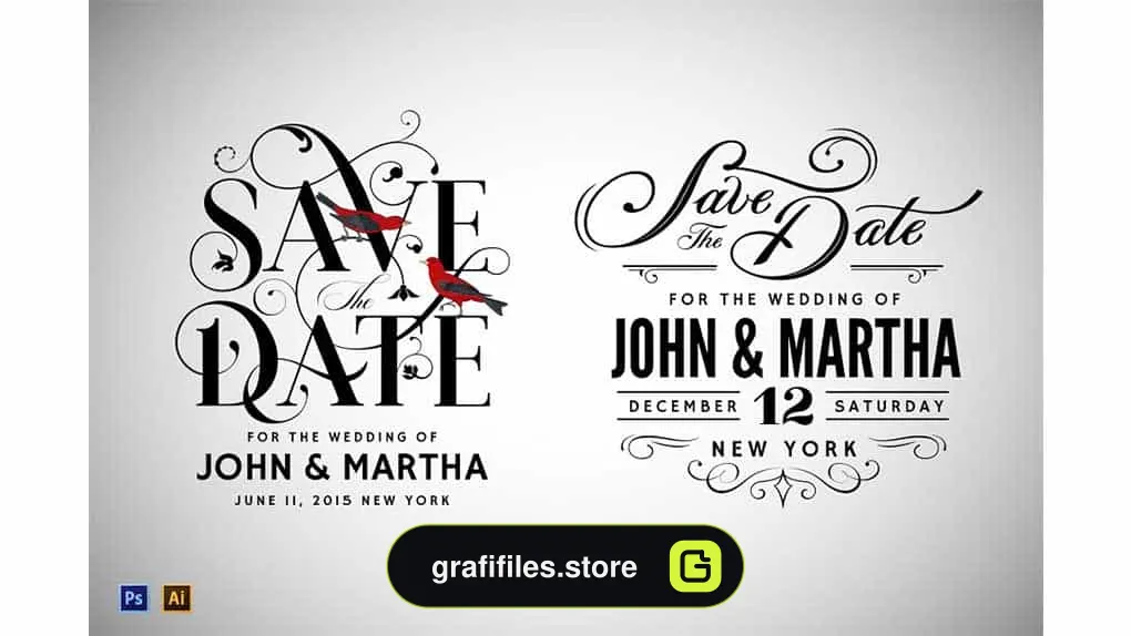 فایل لایه باز کارت دعوت Vintage Save The Date Designs