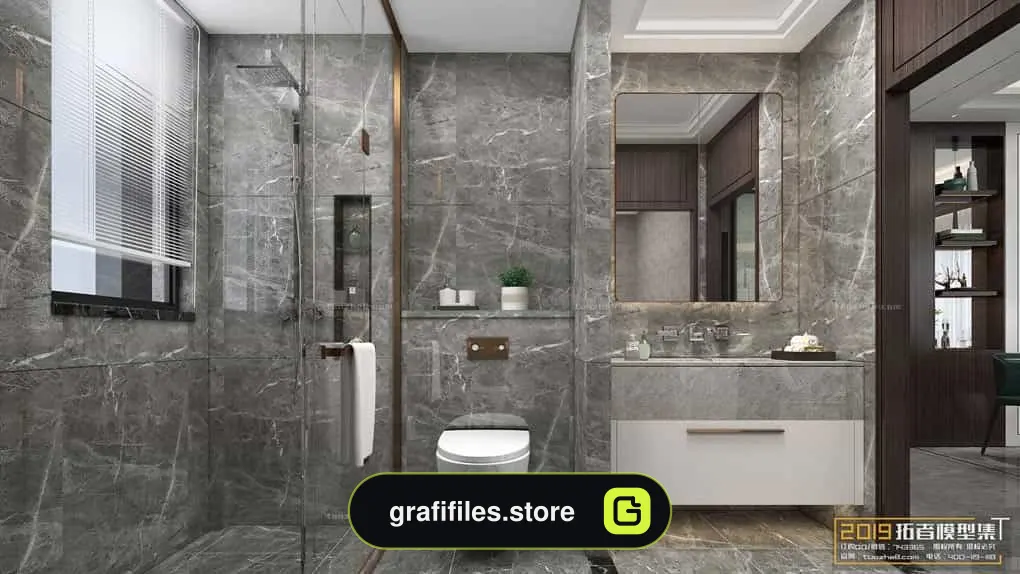 دانلود صحنه آماده سه بعدی حمام از 3D66