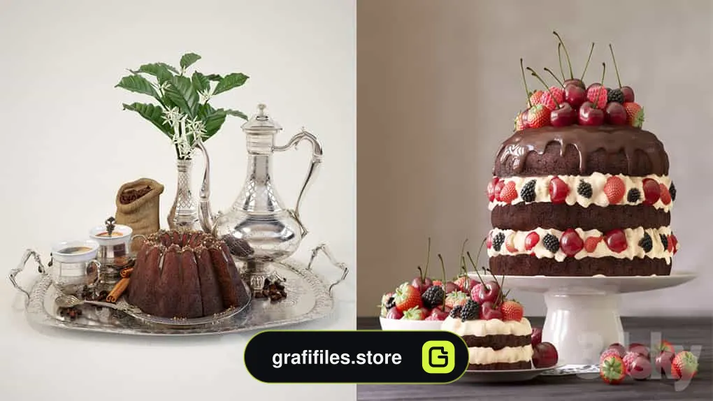 مدل سه بعدی کیک و بسکویت
