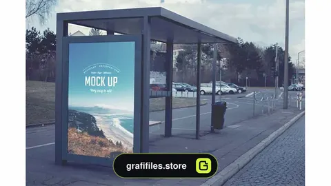 موکاپ بیلبورد در ایستگاه اتوبوس Billboard – Realistic Mock Up