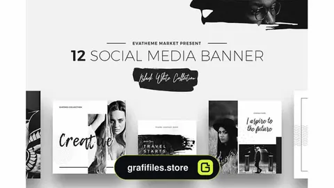 فایل لایه باز شبکه اجتماعی Black & White Social Media Designs