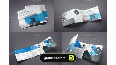 وکتور بروشور Blue Square Tri-Fold Brochure