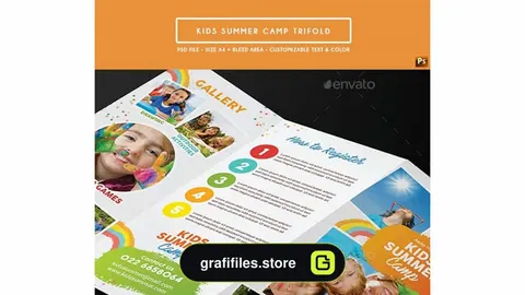 فایل لایه باز بروشور کمپ تابستانی کودکان Kids Summer Camp Trifold