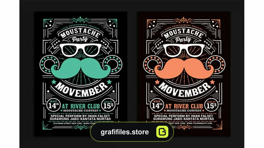 فایل لایه باز تراکت Movember Moustache Party Flyer
