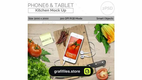 موکاپ آیفون و تخته آشپزخانه