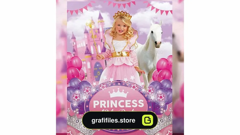 فایل لایه باز کارت دعوت جشن تولد Princess