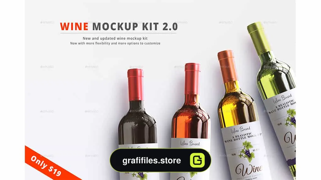 موکاپ بطری نوشیدنی Wine Mockup Kit 2.0