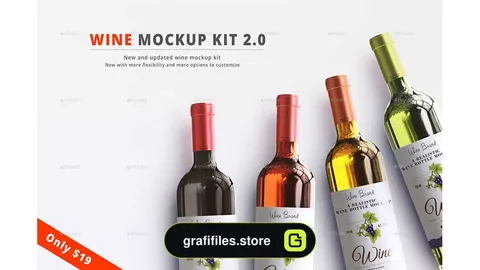 موکاپ بطری نوشیدنی Wine Mockup Kit 2.0
