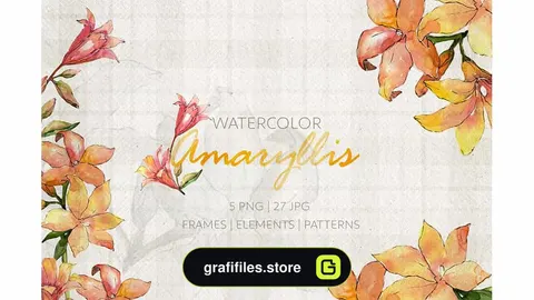 کلیپ آرت آبرنگی گل Amaryllis Watercolor png