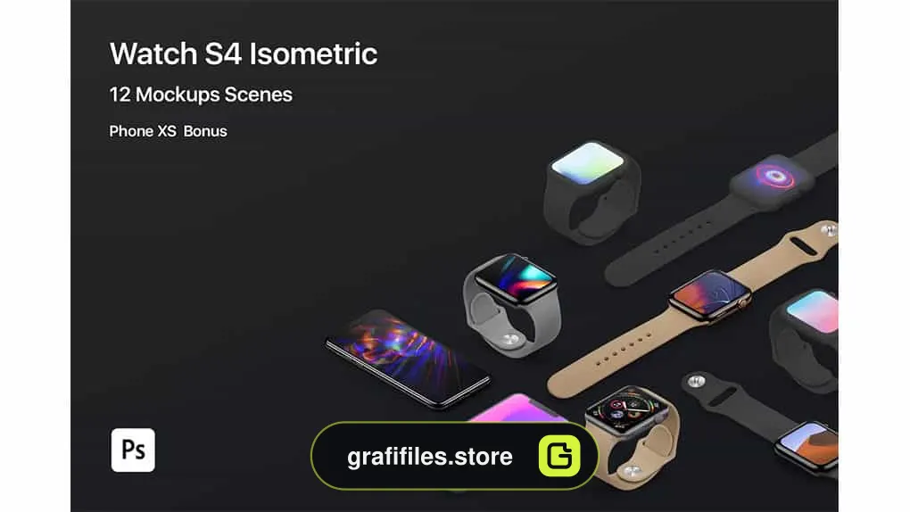 موکاپ اپل واچ Apple Watch S4 – 12 Isometric Mockup