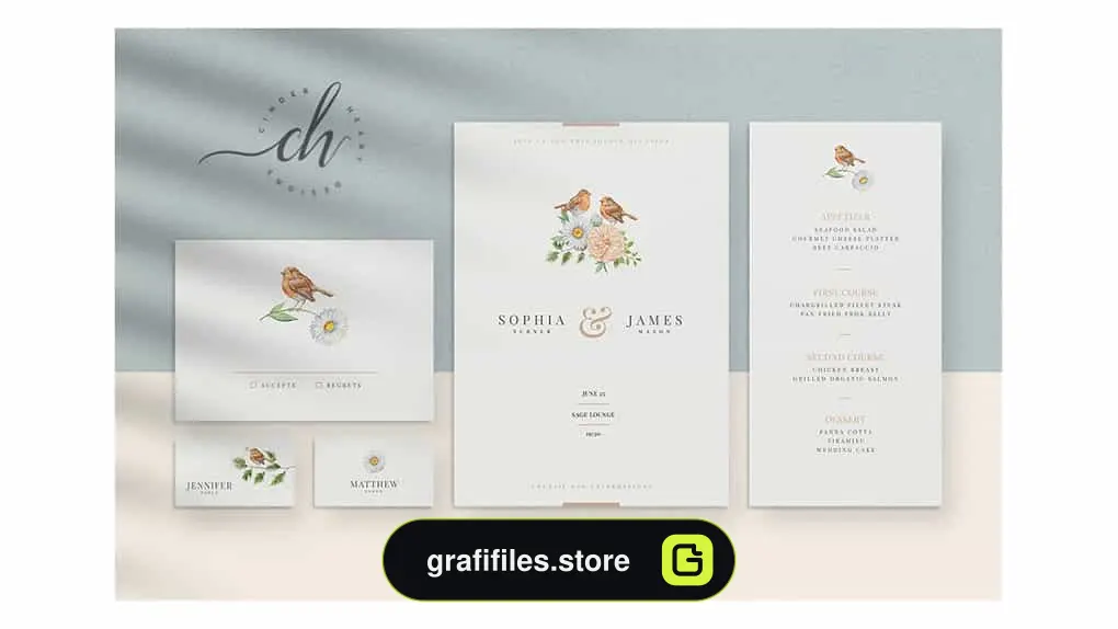 فایل لایه باز کارت دعوت عروسی Beryl Wedding Invitation Suite