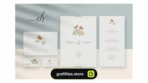فایل لایه باز کارت دعوت عروسی Beryl Wedding Invitation Suite