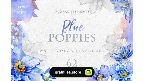 کلیپ آرت آبرنگی گل Blue Poppies Watercolor Png