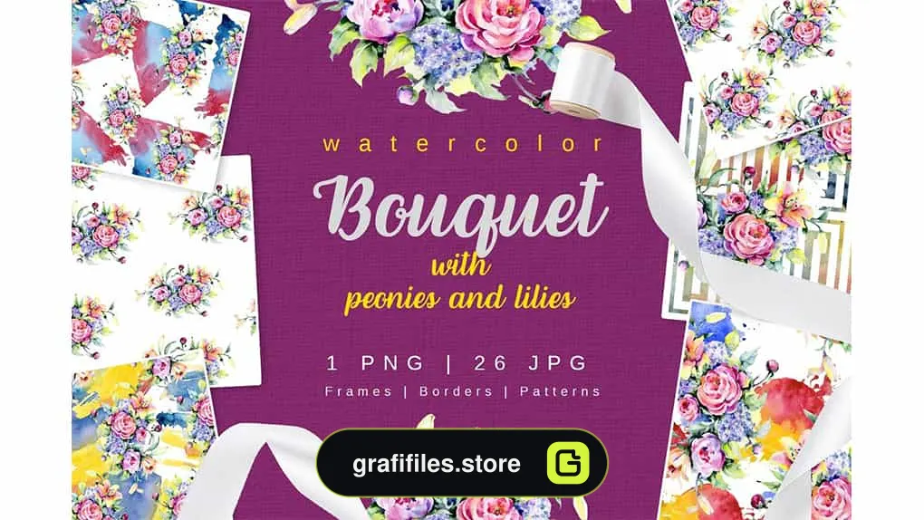 کلیپ آرت گل Bouquet With Peonies And Lilies