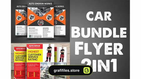 فایل لایه باز تراکت تعمیرات ماشین Car Bundle Flyer 2in1