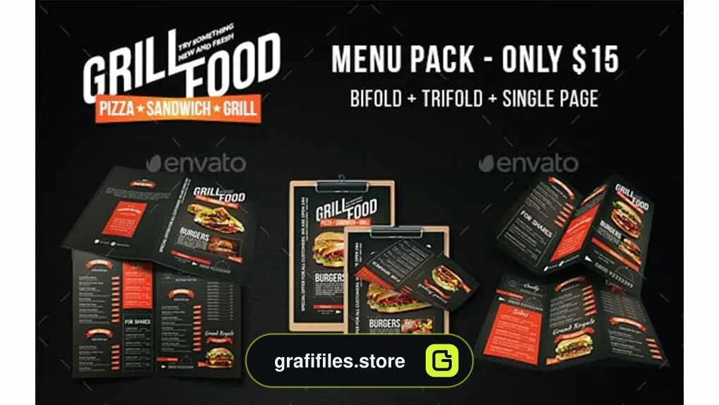 فایل لایه باز منو غذا Grill BBQ Food Menu Bundle