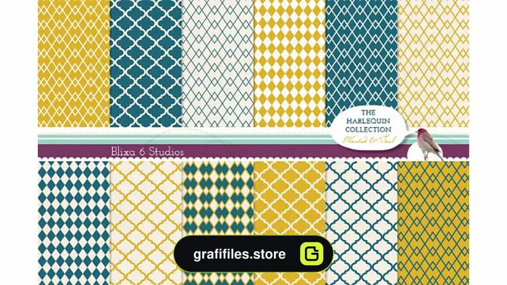 بک گراند کاغذ دیجیتال Harlequin & Quatrefoil Digital Paper