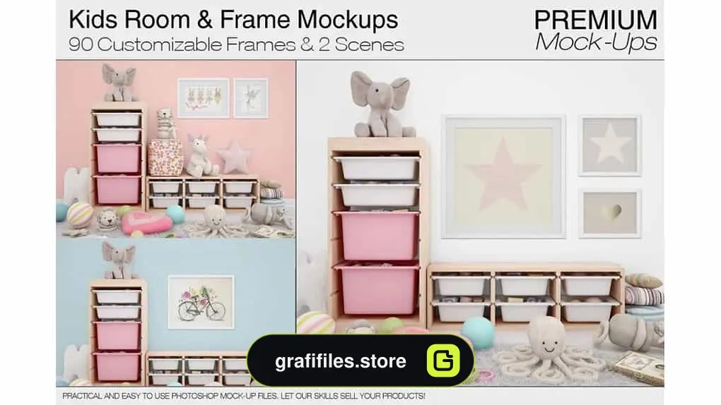موکاپ قاب عکس اتاق کودک Kids Room & Frame Mockups