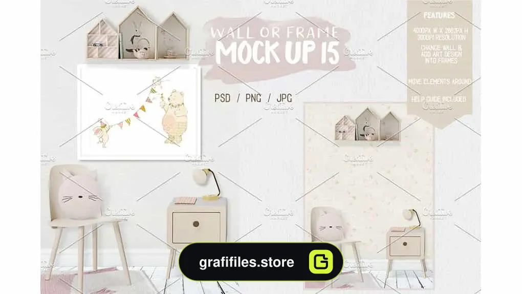 موکاپ دیوار و قاب عکس اتاق کودک Kids Room Wall/Frame Mock Up 15