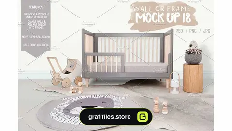 موکاپ قاب عکس و دیوار اتاق کودک Kids Room Wall/Frame Mock Up 18