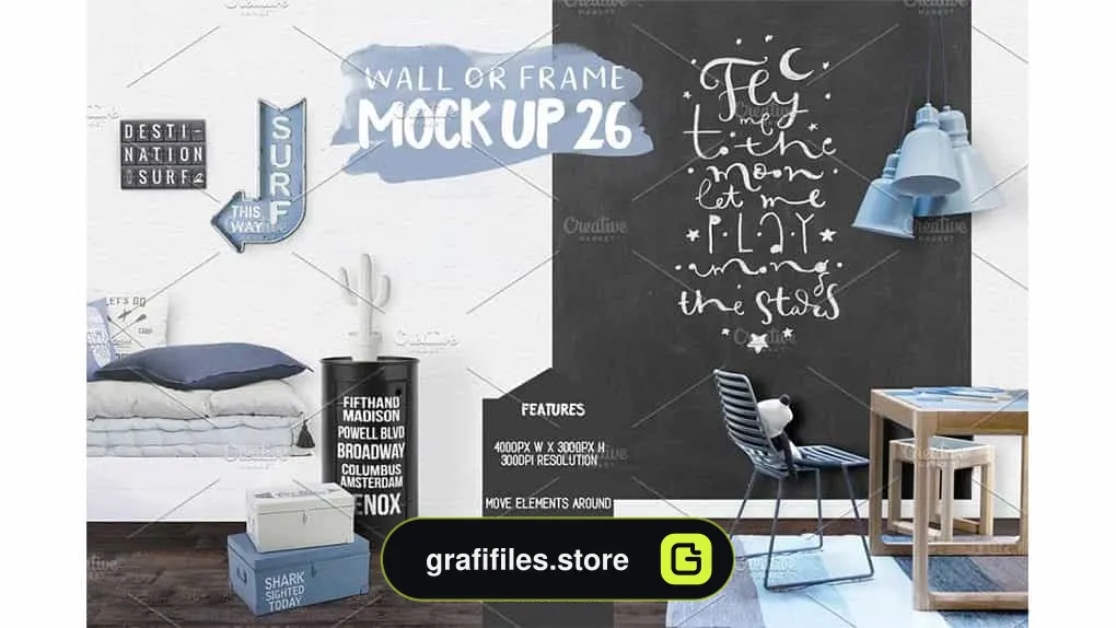 موکاپ دیوار و قاب عکس اتاق کودک Kids Room Wall/Frame Mock Up 26