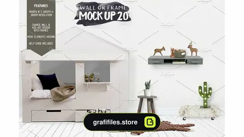 موکاپ دیوار و قاب عکس اتاق کودک