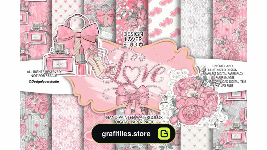 بک گراند کاغذ دیجیتال Loving Heart Digital Paper Pack