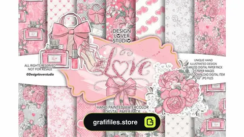 بک گراند کاغذ دیجیتال Loving Heart Digital Paper Pack