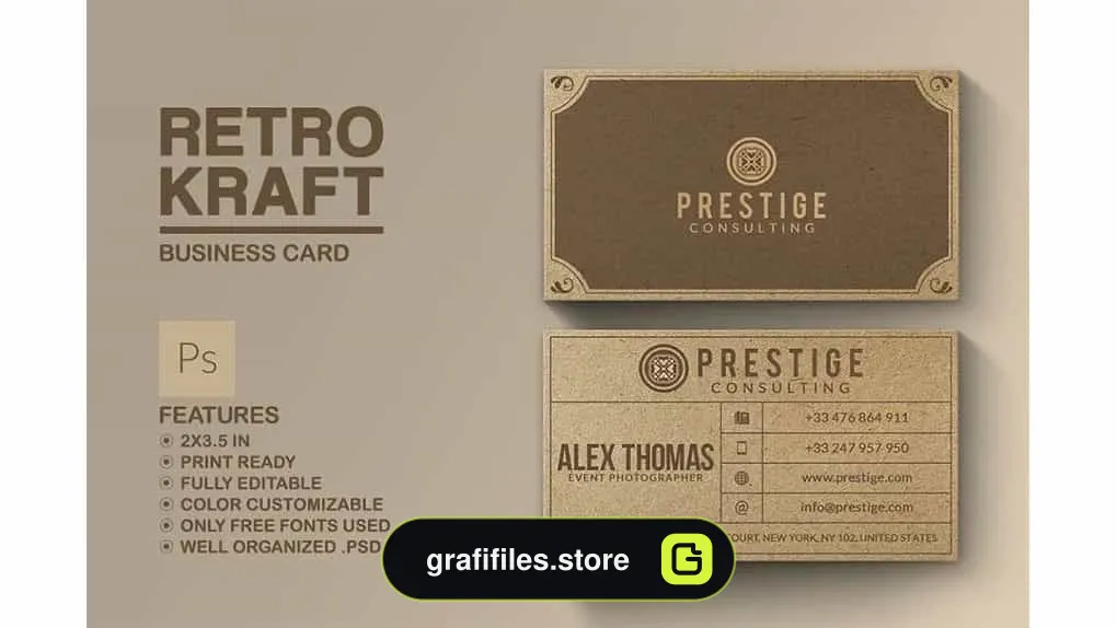 فایل لایه باز کارت ویزیت Retro Kraft Business Card