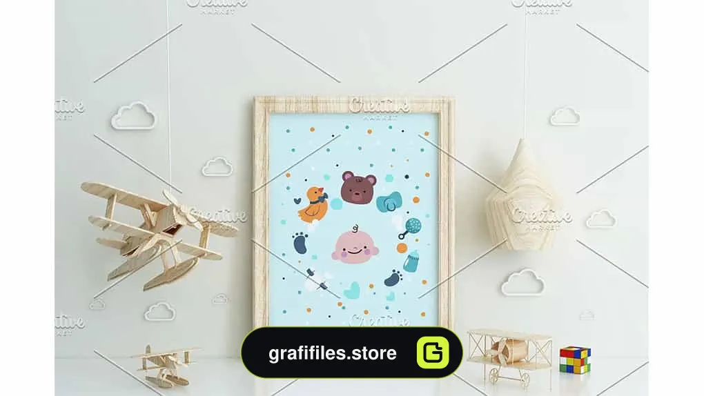 موکاپ اتاق کودک Set of 3 mockup Room airplane kids