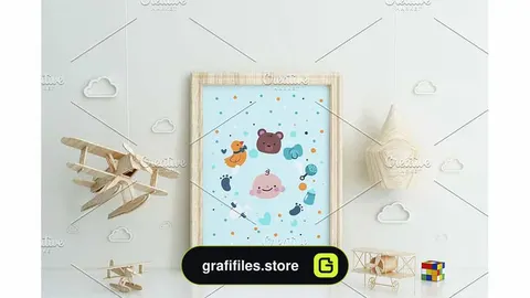 موکاپ اتاق کودک Set of 3 mockup Room airplane kids