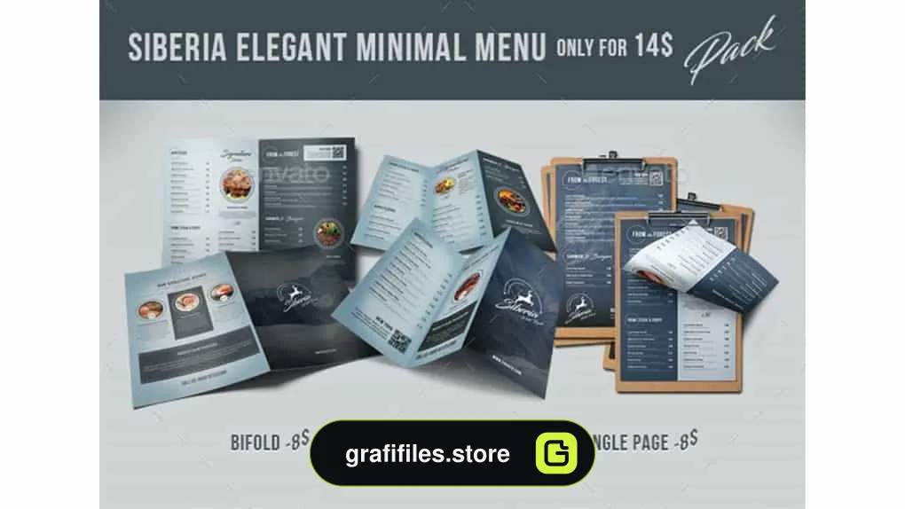 فایل لایه باز منو غذا Siberia Elegant Minimal Menu Bundle