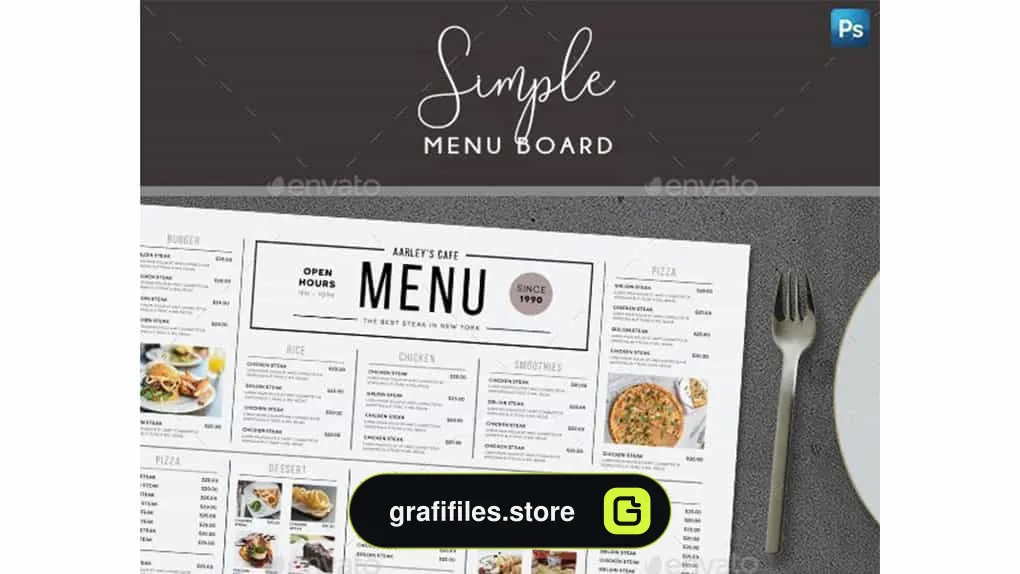 فایل لایه باز منو غذا Simple Menu Board