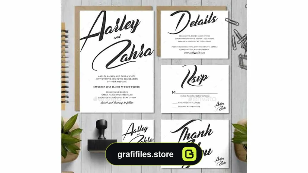 فایل لایه باز کارت دعوت عروسی Simple Wedding Invitation Set